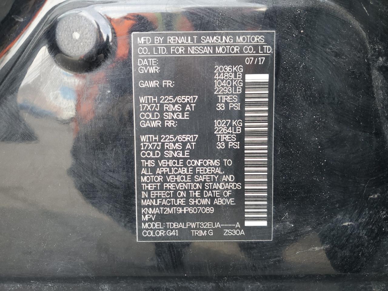 2017 Nissan Rogue VIN KNMAT2MT9HP607089 Copart auction photo, front end damage thumbnail 13