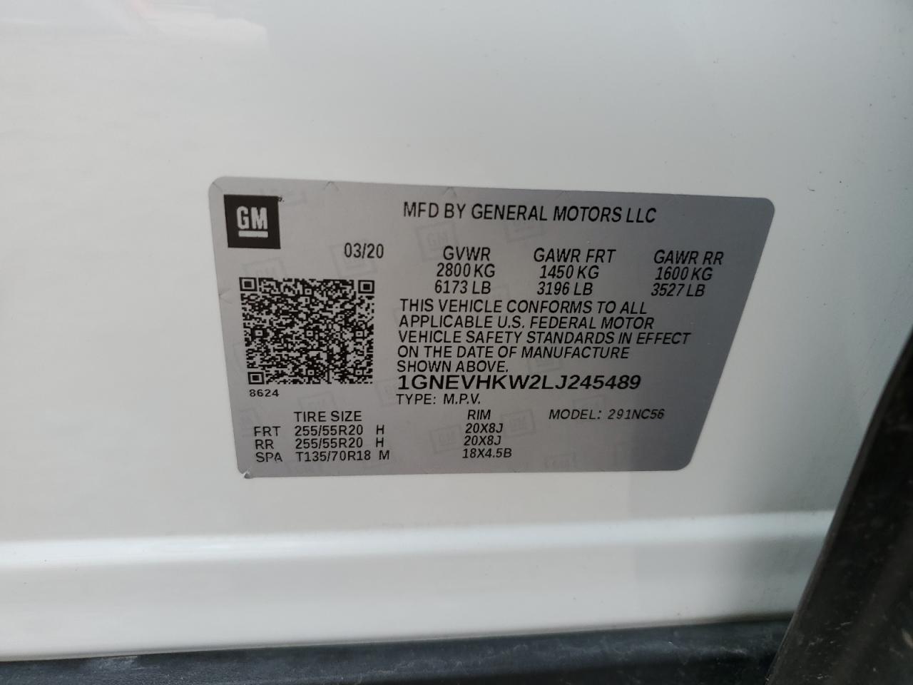 2020 Chevrolet Traverse VIN 1GNEVHKW2LJ245489 Copart auction photo, front end damage thumbnail 12