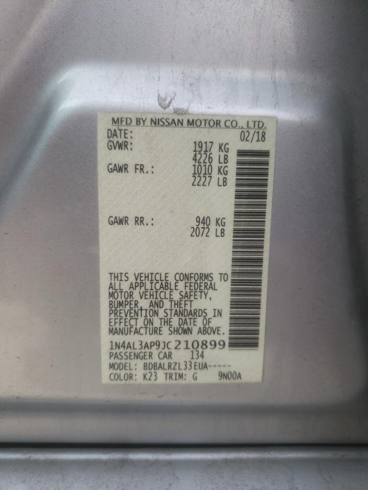 2018 Nissan Altima VIN 1N4AL3AP9JC210899 Copart auction photo, rear end damage thumbnail 13