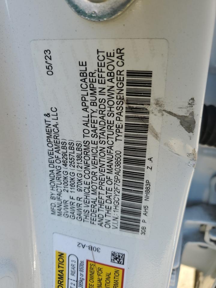 2023 Honda Accord VIN 1HGCY2F75PA038500 Copart auction photo, side damage thumbnail 14