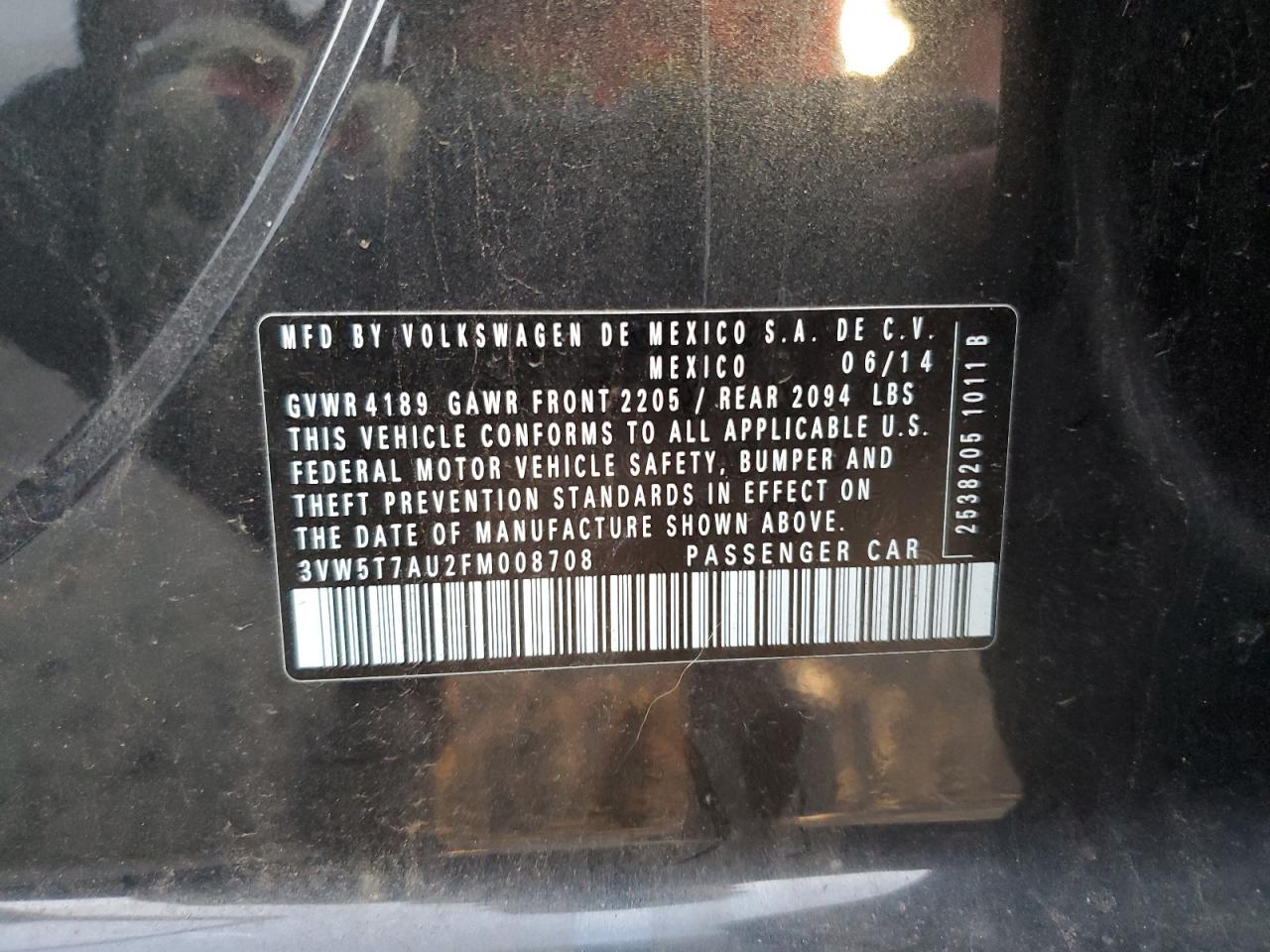 2015 Volkswagen GTI VIN 3VW5T7AU2FM008708 Copart auction photo, front end / rear end damage thumbnail 12