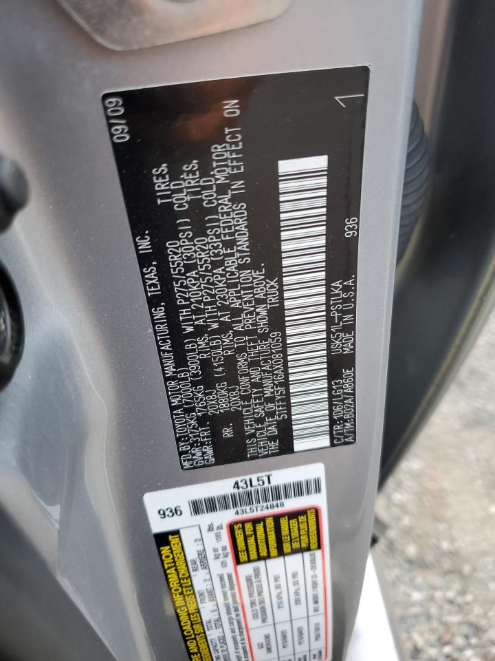 2010 Toyota Tundra VIN 5TFFY5F16AX081059 Copart auction photo, rear end damage thumbnail 12