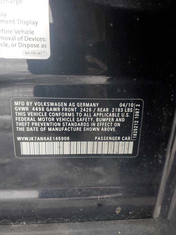 2010 Volkswagen Passat VIN WVWJK7AN6AE145906 Copart auction photo, all over damage thumbnail 12