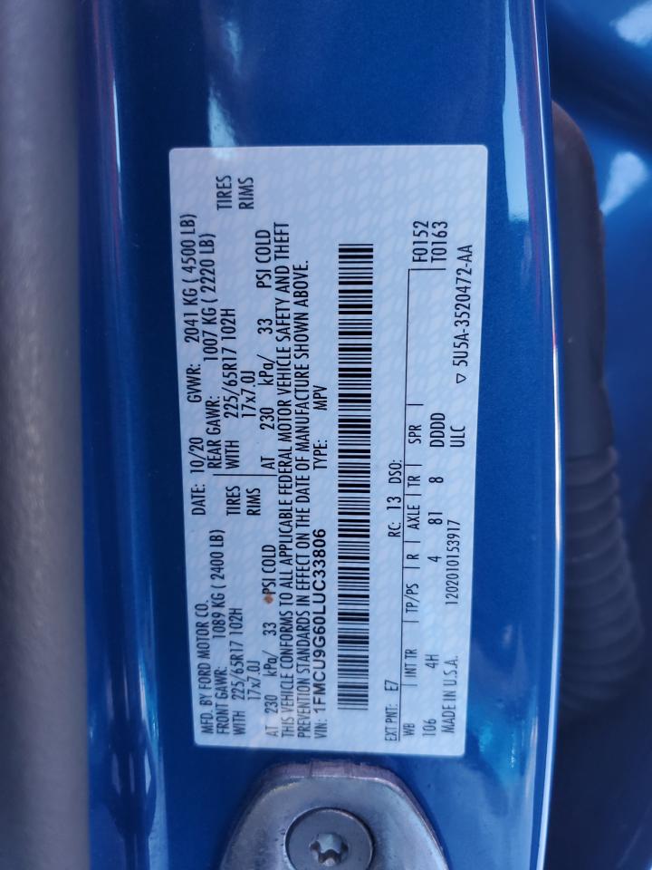 2020 Ford Escape VIN 1FMCU9G60LUC33806 Copart auction photo, side damage thumbnail 15