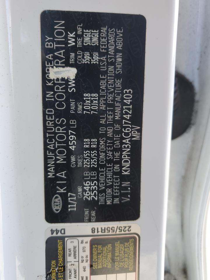 2018 KIA Sportage VIN KNDPN3AC6J7421403 Copart auction photo, rear end damage thumbnail 15