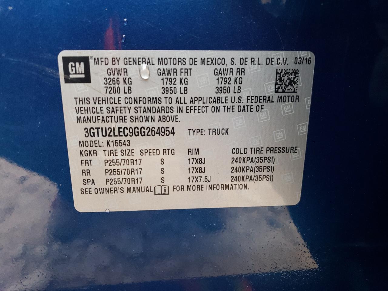 2016 GMC Sierra VIN 3GTU2LEC9GG264954 Copart auction photo, front end damage thumbnail 14