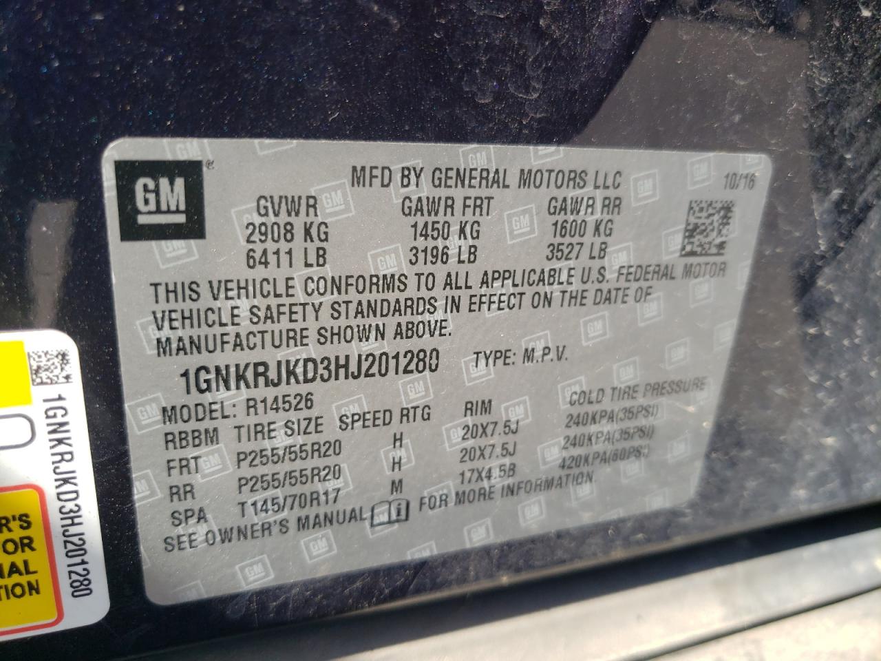 2017 Chevrolet Traverse VIN 1GNKRJKD3HJ201280 Copart auction photo, front end damage thumbnail 13