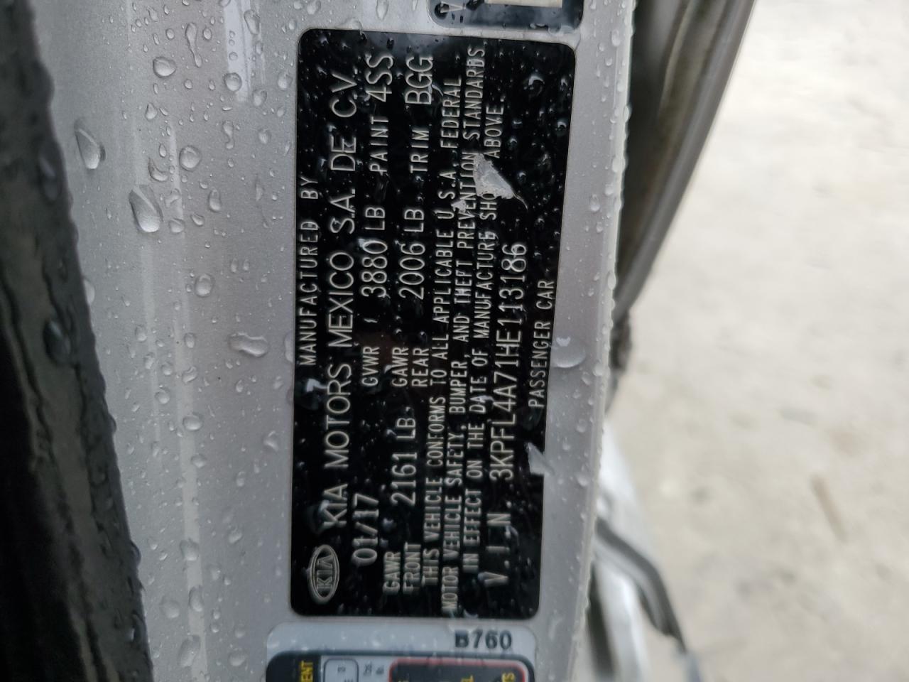 2017 KIA Forte VIN 3KPFL4A71HE113186 Copart auction photo, side damage thumbnail 12