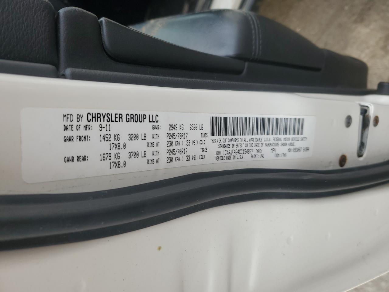 2012 Jeep Grand Cherokee VIN 1C4RJFAG4CC154877 Copart auction photo, front end / side damage thumbnail 13
