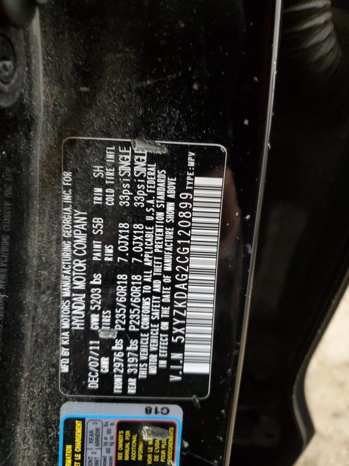 2012 Hyundai Santa Fe VIN 5XYZKDAG2CG120899 Copart auction photo, front end damage thumbnail 13