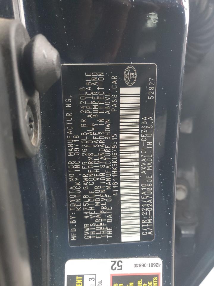 2019 Toyota Camry VIN 4T1B11HK5KU679515 Copart auction photo, rear end damage thumbnail 12