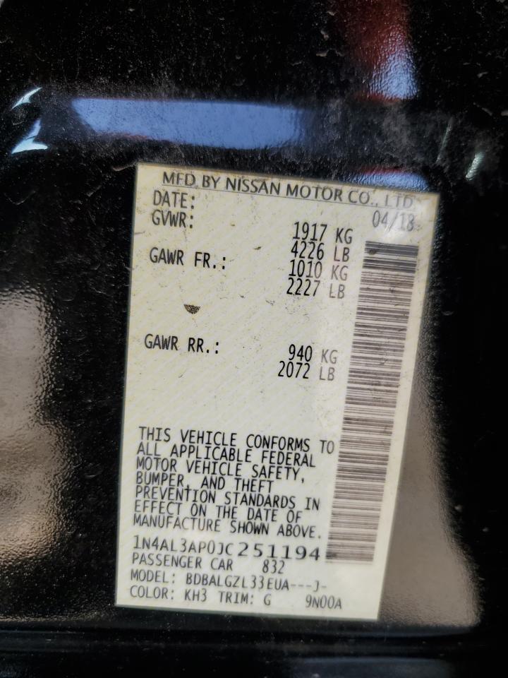 2018 Nissan Altima VIN 1N4AL3AP0JC251194 Copart auction photo, rear end damage thumbnail 13