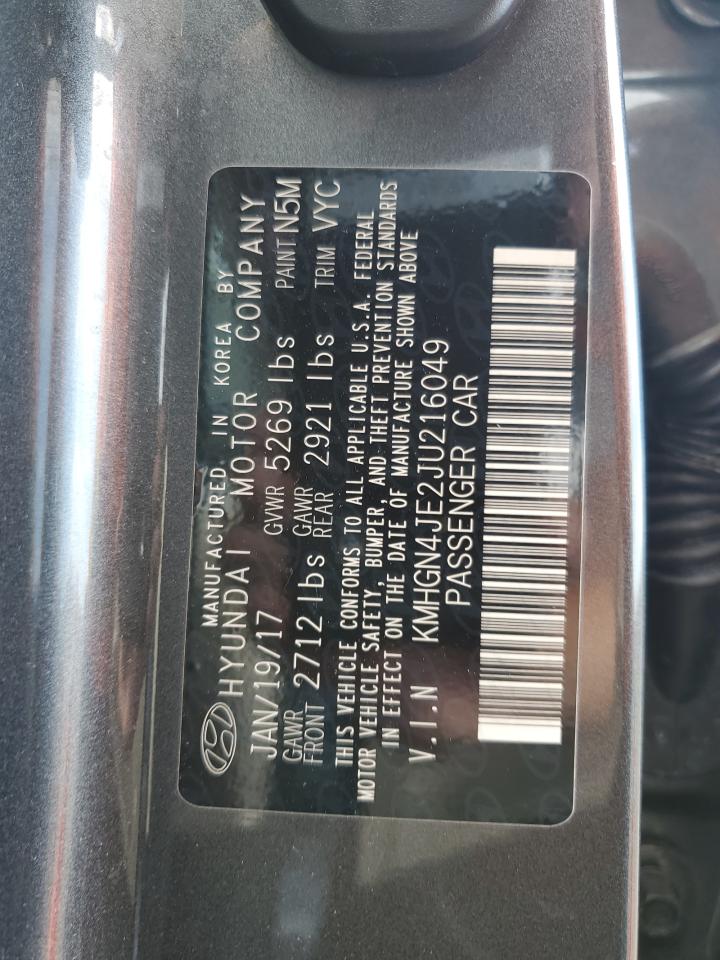 2018 Genesis G80 VIN KMHGN4JE2JU216049 Copart auction photo, front end damage thumbnail 12