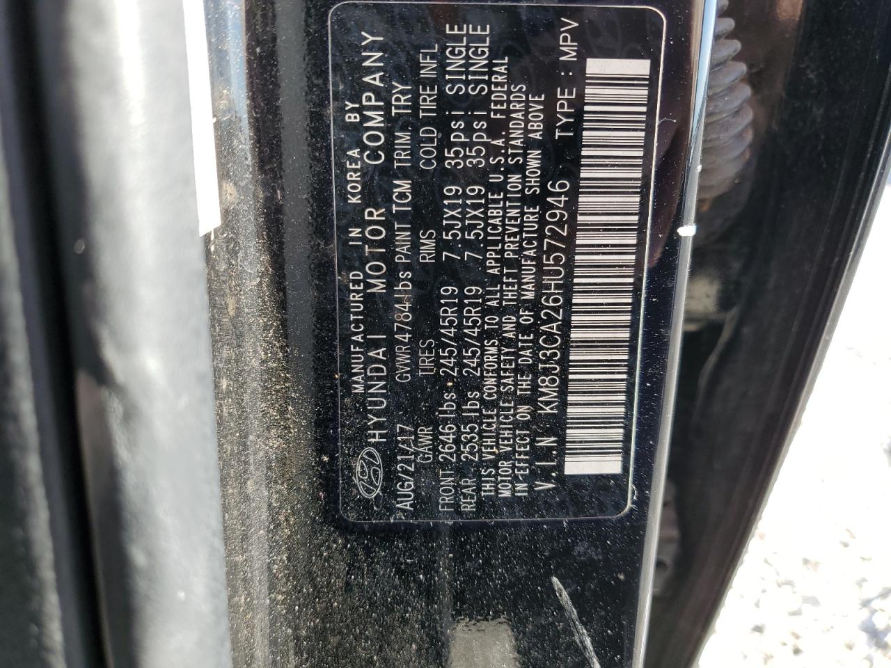 2017 Hyundai Tucson VIN KM8J3CA26HU572946 Copart auction photo, side / front end damage thumbnail 16