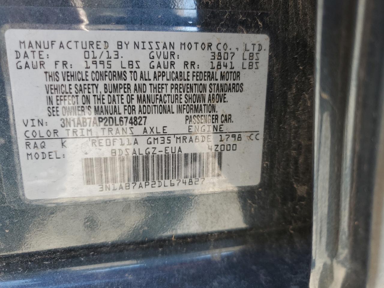 2013 Nissan Sentra VIN 3N1AB7AP2DL674827 Copart auction photo, front end damage thumbnail 12