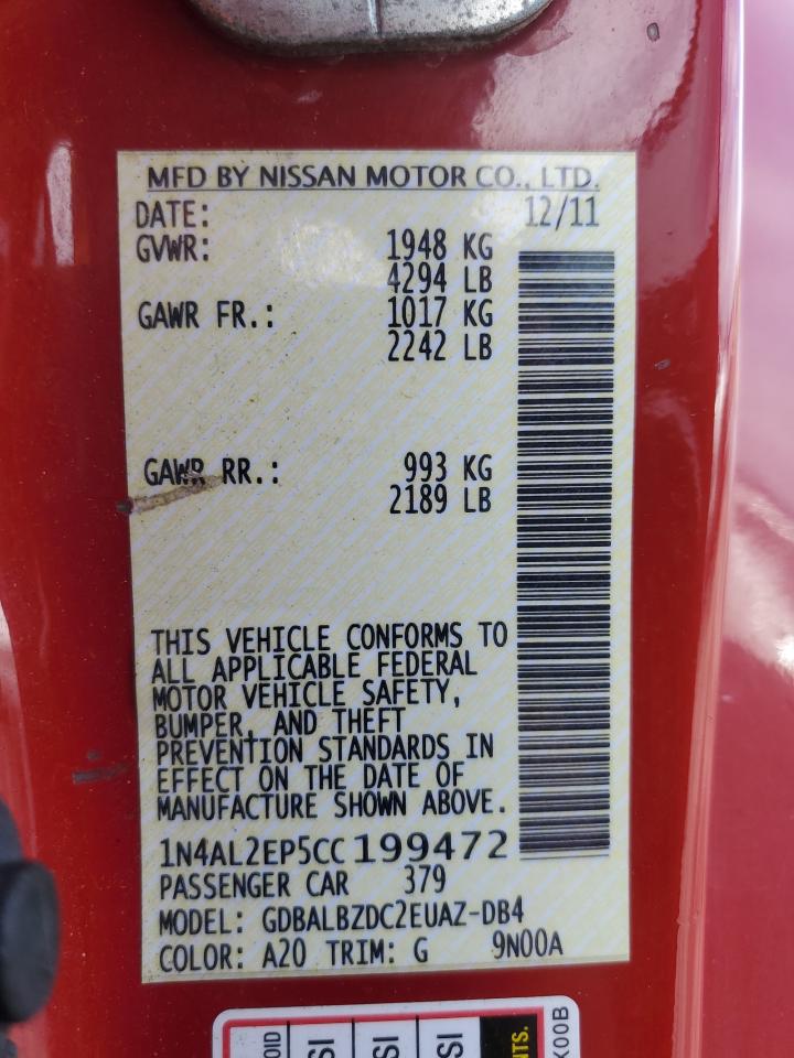 2012 Nissan Altima VIN 1N4AL2EP5CC199472 Copart auction photo, rear end damage thumbnail 12