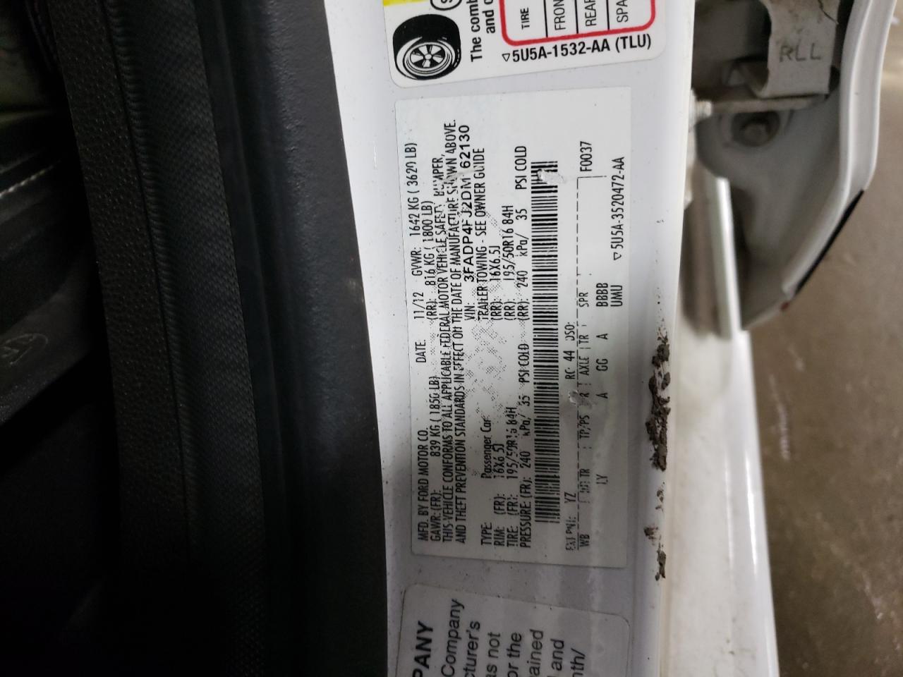 2013 Ford Fiesta VIN 3FADP4FJ2DM162130 Copart auction photo, front end / side damage thumbnail 12