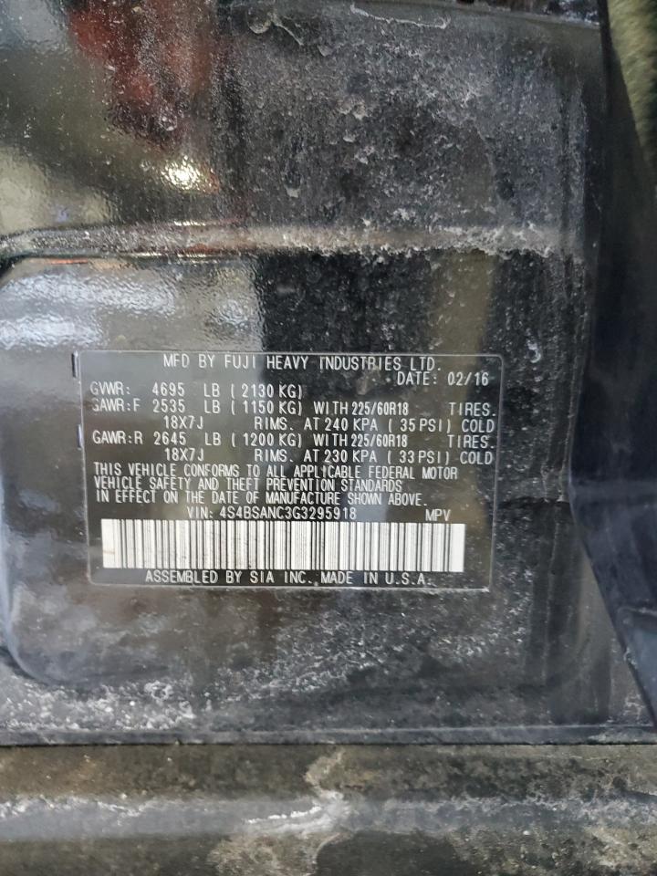 2016 Subaru Outback VIN 4S4BSANC3G3295918 Copart auction photo, front end damage thumbnail 13