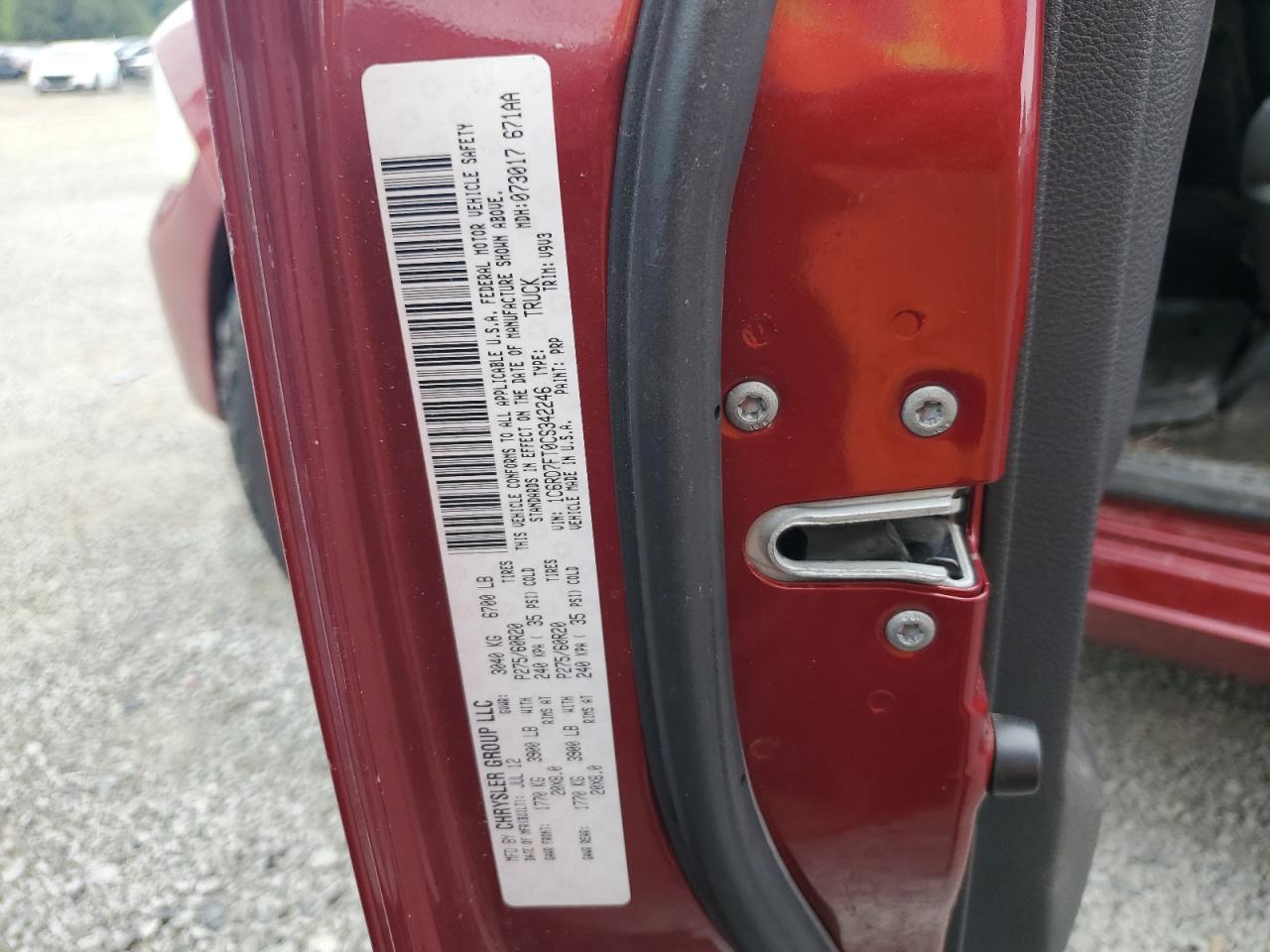 2012 Dodge RAM VIN 1C6RD7FT0CS342246 Copart auction photo, mechanical / minor dent/scratches damage thumbnail 12