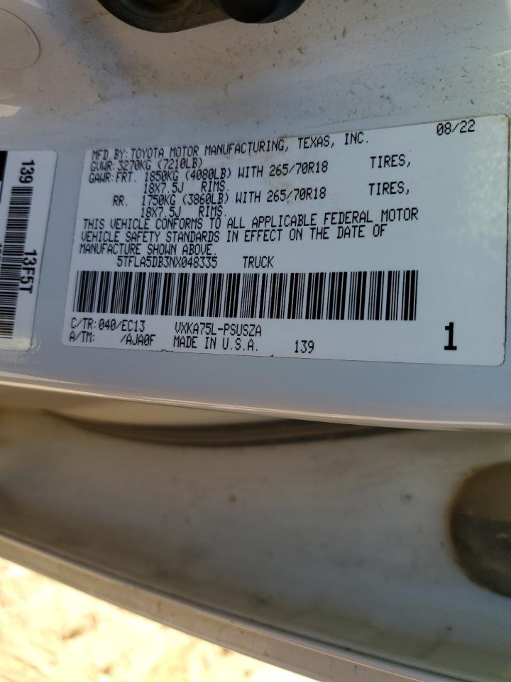 2022 Toyota Tundra VIN 5TFLA5DB3NX048335 Copart auction photo, front end damage thumbnail 12