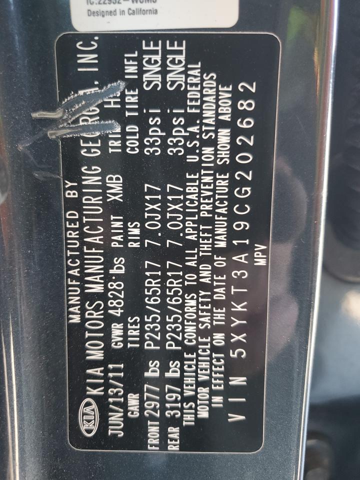 2012 KIA Sorento VIN 5XYKT3A19CG202682 Copart auction photo, all over / minor dent/scratches damage thumbnail 15