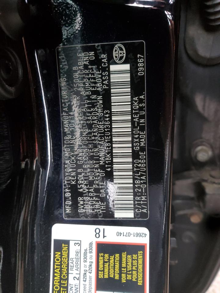 2014 Toyota Avalon VIN 4T1BK1EB1EU136443 Copart auction photo, front end damage thumbnail 12