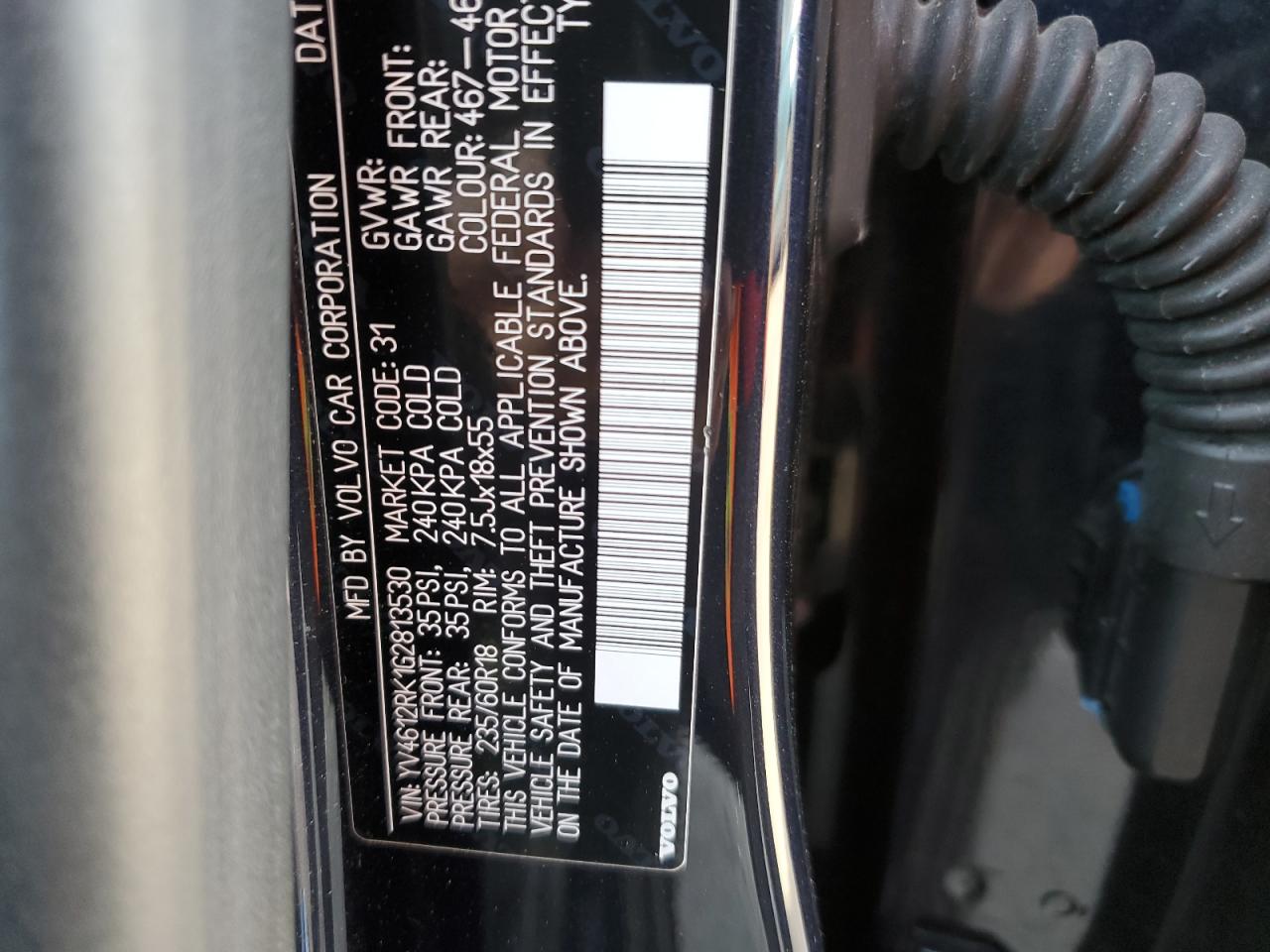 2016 Volvo XC60 VIN YV4612RK1G2813530 Copart auction photo, side damage thumbnail 13