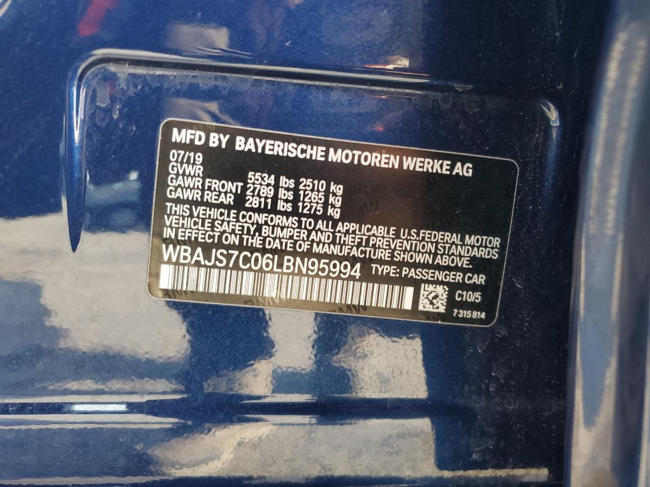 2020 BMW M5 VIN WBAJS7C06LBN95994 Copart auction photo, front end damage thumbnail 14