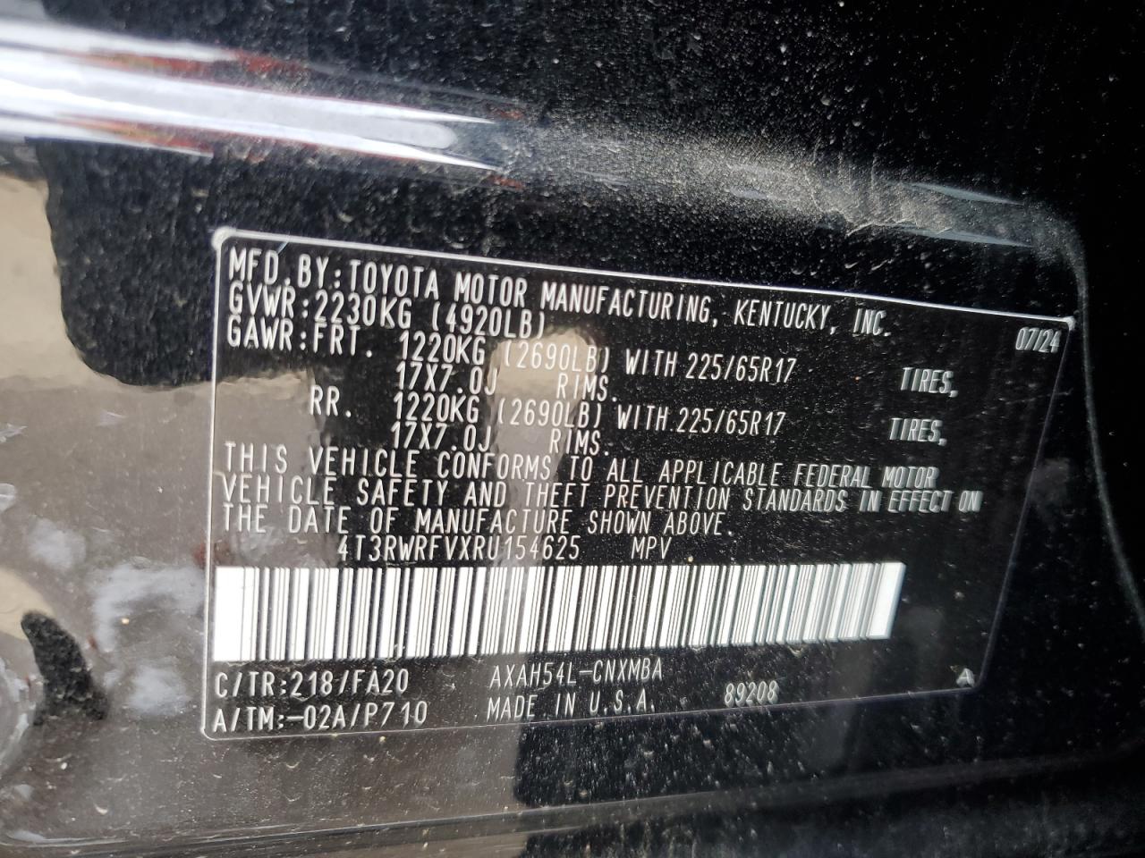 2024 Toyota RAV 4 VIN 4T3RWRFVXRU154625 Copart auction photo, front end damage thumbnail 15