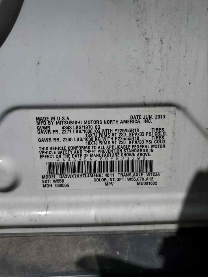 2013 Mitsubishi Outlander VIN 4A4AR5AU6DE023308 Copart auction photo, front end / side damage thumbnail 12