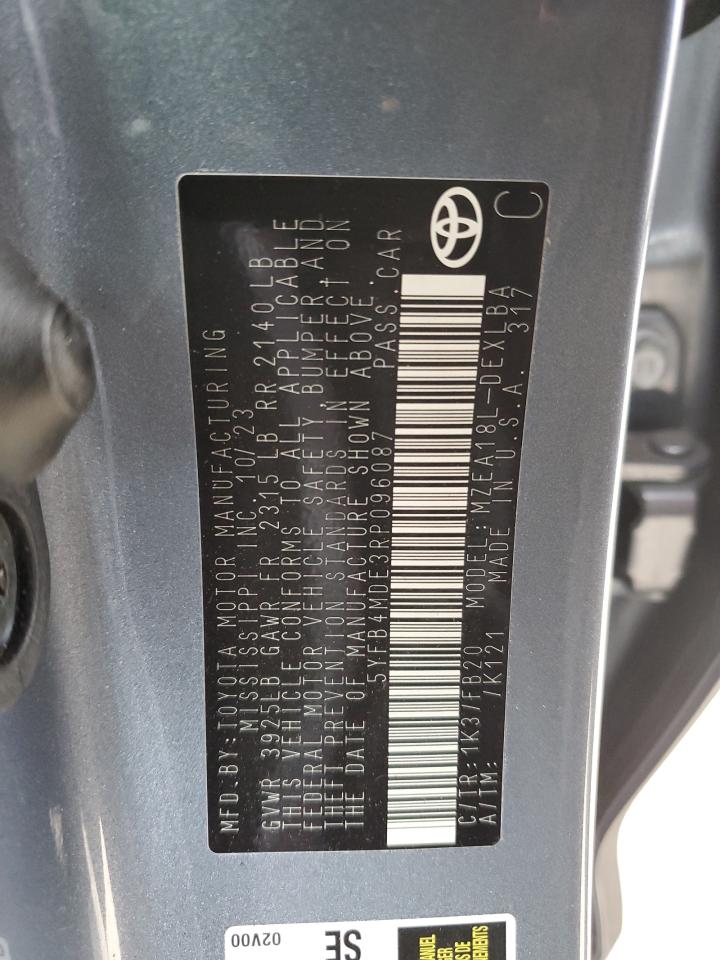 2024 Toyota Corolla VIN 5YFB4MDE3RP096087 Copart auction photo, side / minor dent/scratches damage thumbnail 12