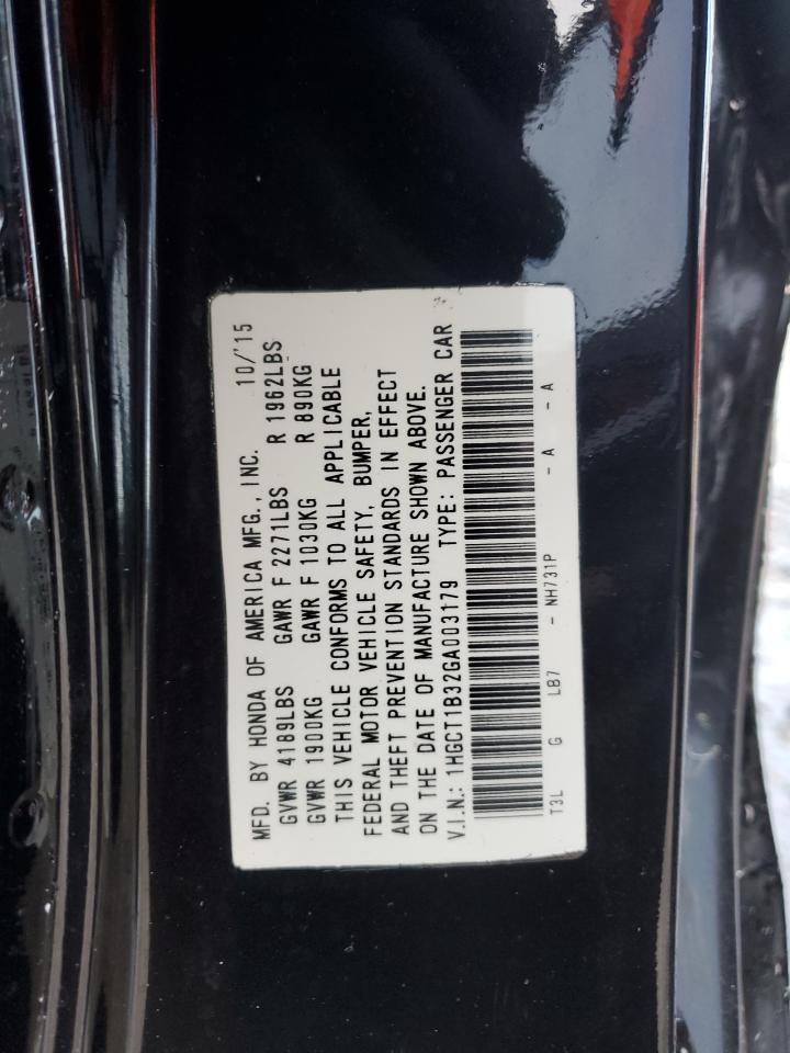 2016 Honda Accord VIN 1HGCT1B32GA003179 Copart auction photo, side damage thumbnail 12