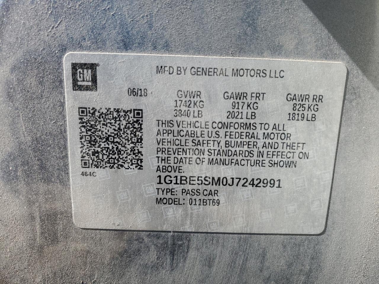 2018 Chevrolet Cruze VIN 1G1BE5SM0J7242991 Copart auction photo, front end damage thumbnail 14