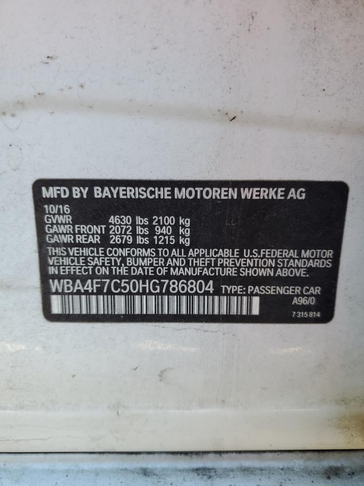 2017 BMW 4er VIN WBA4F7C50HG786804 Copart auction photo, water/flood damage thumbnail 13
