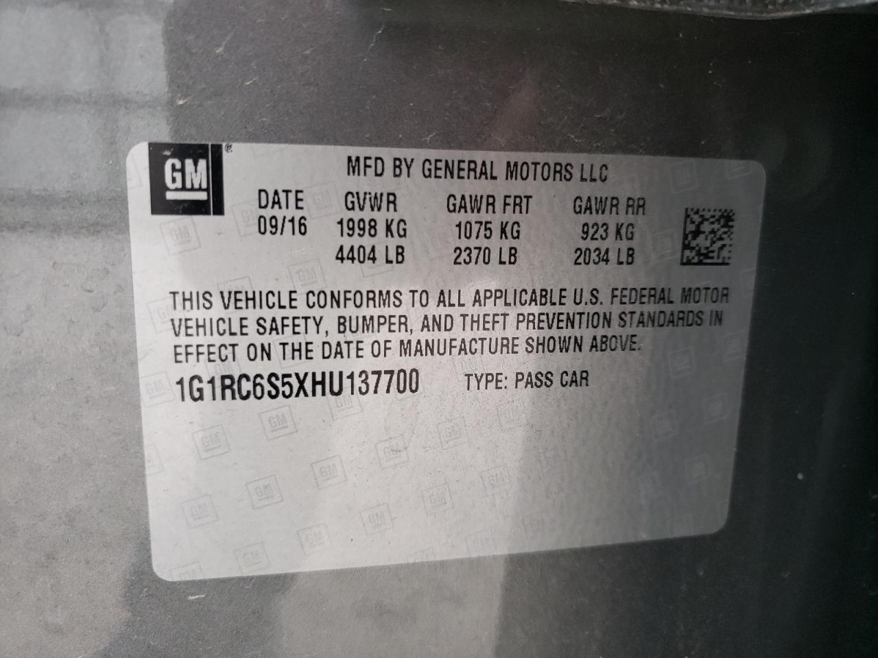 2017 Chevrolet Volt VIN 1G1RC6S5XHU137700 Copart auction photo, all over / mechanical damage thumbnail 13