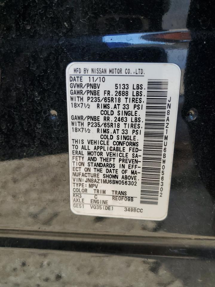 2011 Nissan Murano VIN JN8AZ1MU6BW056302 Copart auction photo, side damage thumbnail 12