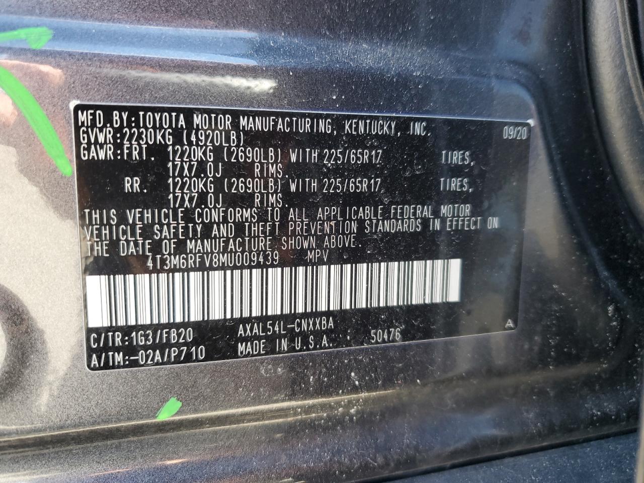 2021 Toyota RAV 4 VIN 4T3M6RFV8MU009439 Copart auction photo, front end / side damage thumbnail 13