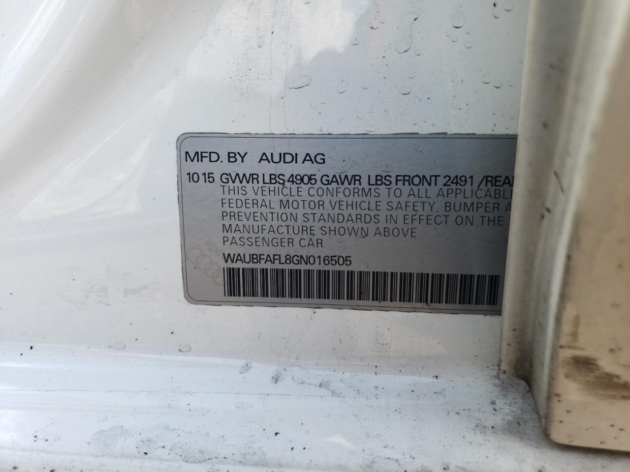 2016 Audi A4 VIN WAUBFAFL8GN016505 Copart auction photo, side / front end damage thumbnail 12