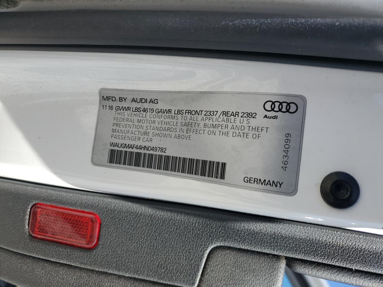2017 Audi A4 VIN WAUGMAF44HN049782 Copart auction photo, minor dent/scratches damage thumbnail 13