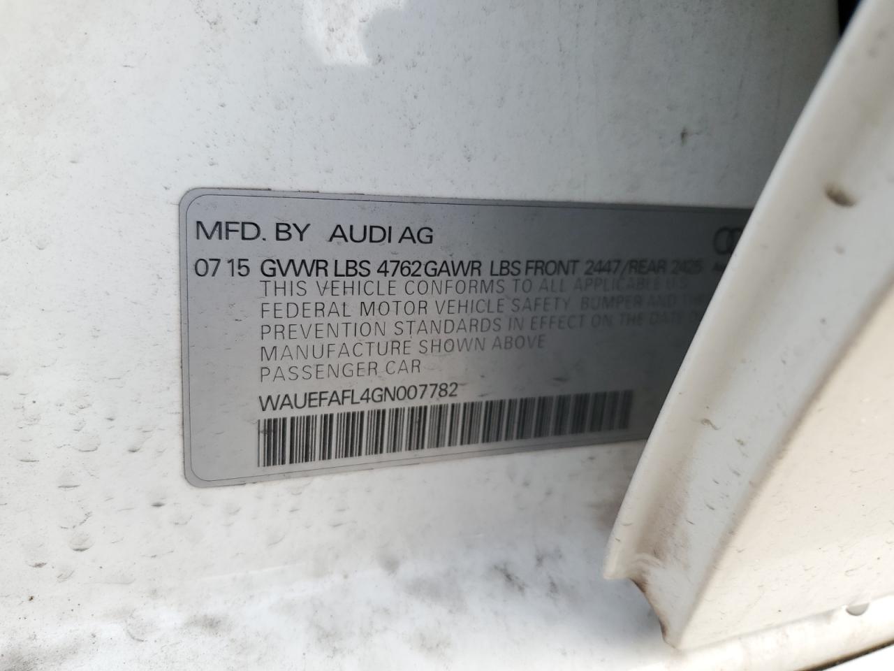 2016 Audi A4 VIN WAUEFAFL4GN007782 Copart auction photo, normal wear / minor dent/scratches damage thumbnail 12
