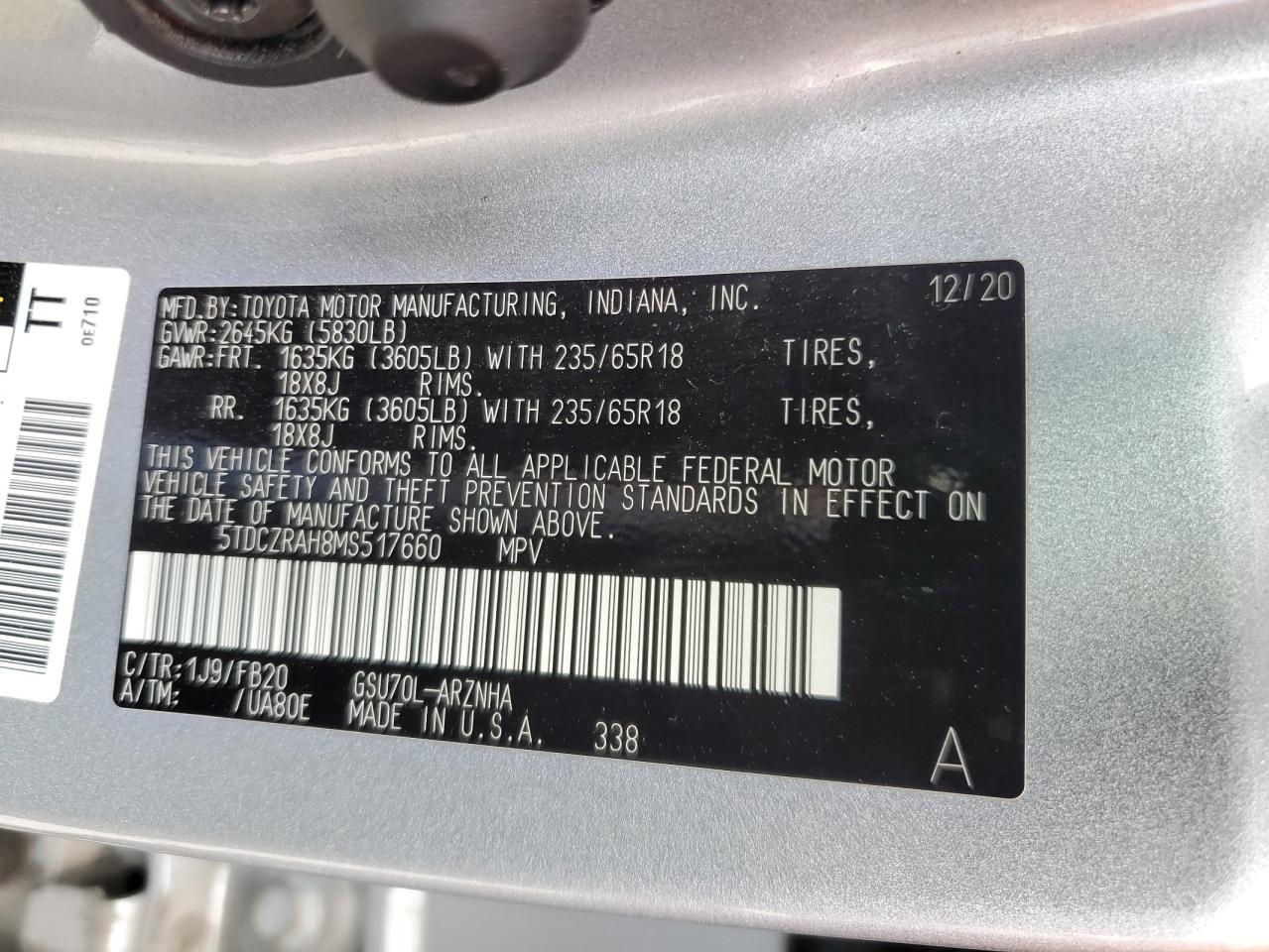 2021 Toyota Highlander VIN 5TDCZRAH8MS517660 Copart auction photo, front end damage thumbnail 13