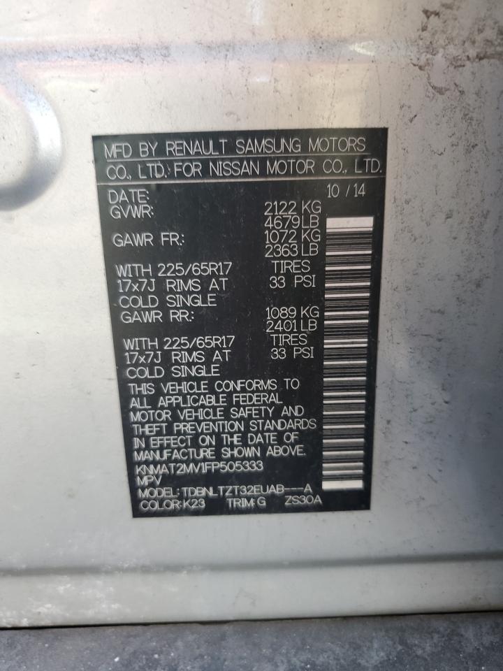 2015 Nissan Rogue VIN KNMAT2MV1FP505333 Copart auction photo, side / front end damage thumbnail 13
