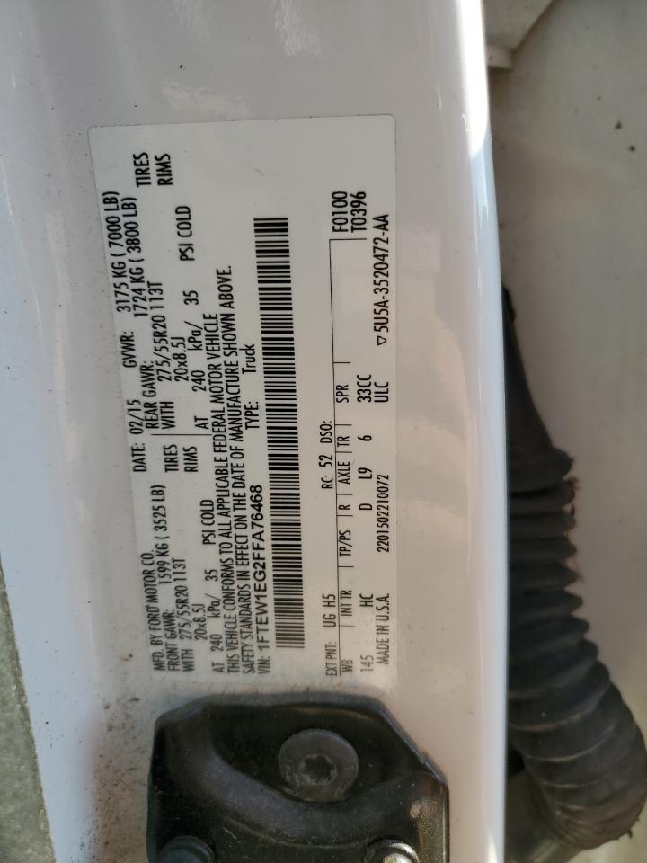 2015 Ford F-150 VIN 1FTEW1EG2FFA76468 Copart auction photo, side / front end damage thumbnail 13