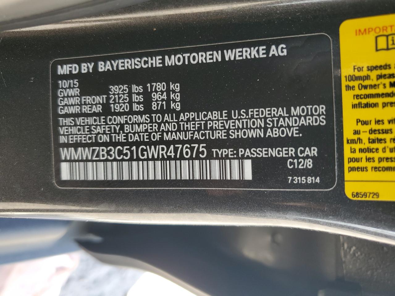 2016 MINI Cooper VIN WMWZB3C51GWR47675 Copart auction photo, front end / side damage thumbnail 14