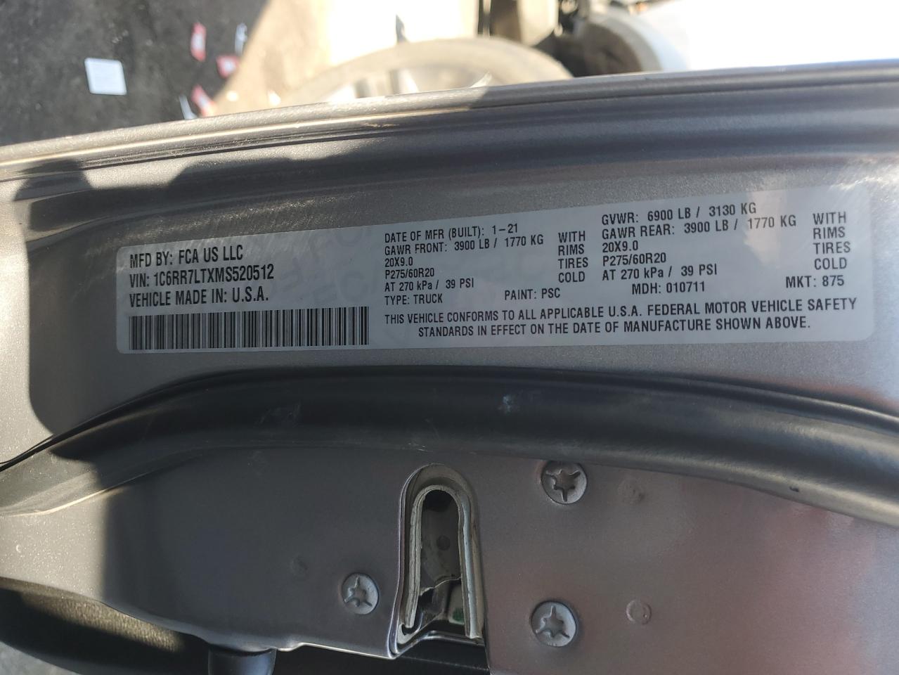 2021 RAM 1500 VIN 1C6RR7LTXMS520512 Copart auction photo, front end damage thumbnail 12