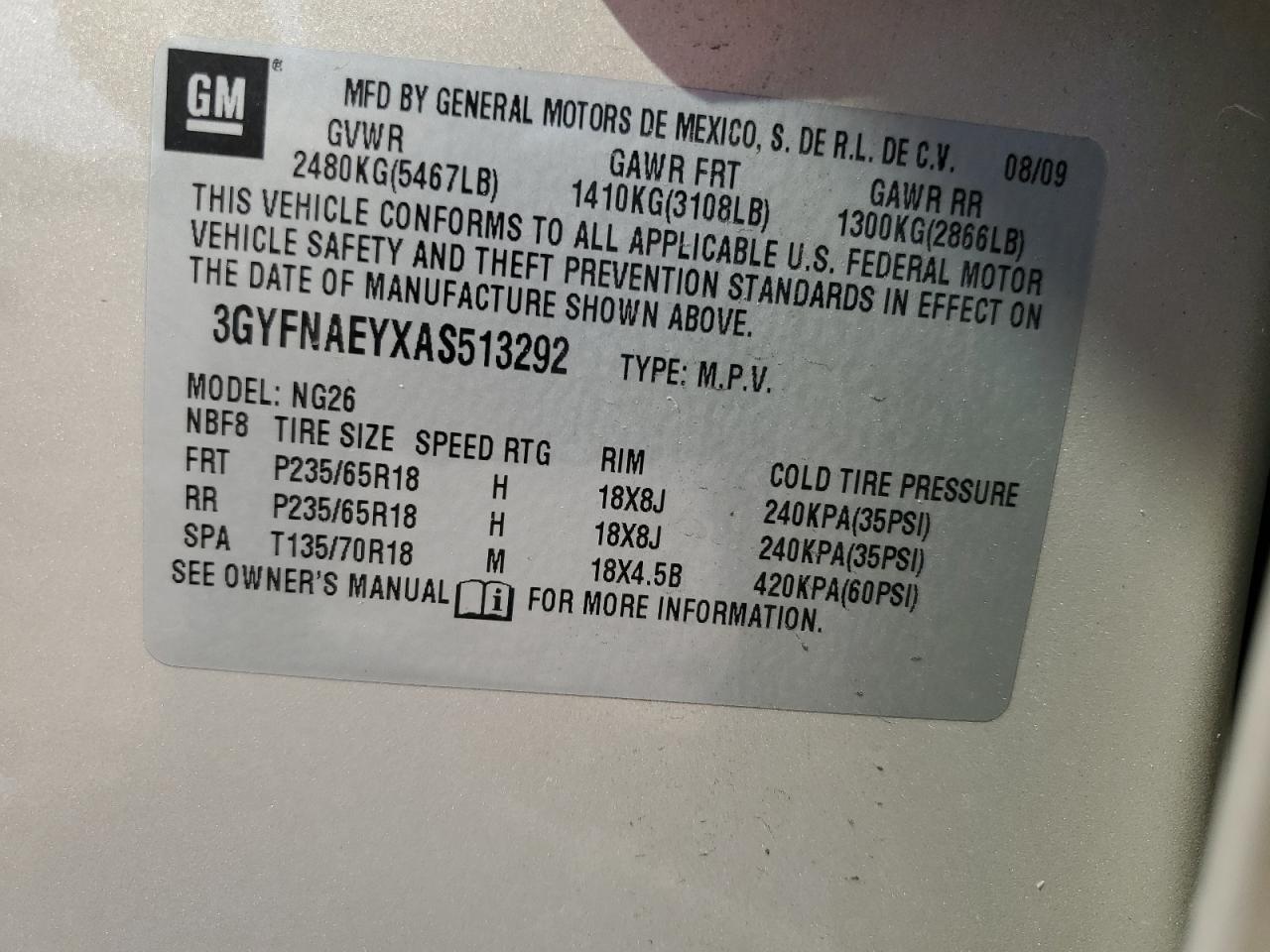 2010 Cadillac SRX VIN 3GYFNAEYXAS513292 Copart auction photo, water/flood damage thumbnail 14