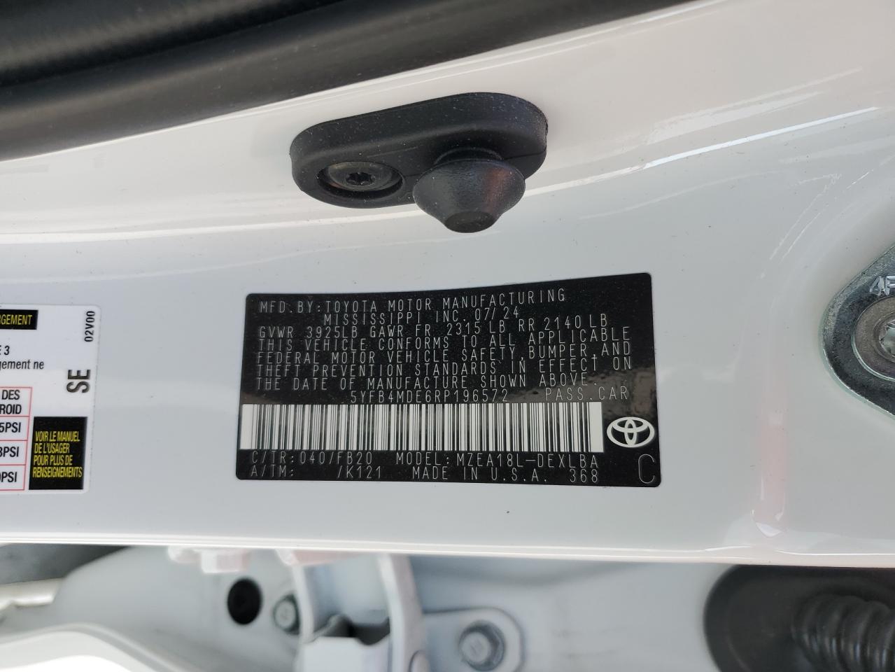 2024 Toyota Corolla VIN 5YFB4MDE6RP196572 Copart auction photo, front end / side damage thumbnail 15