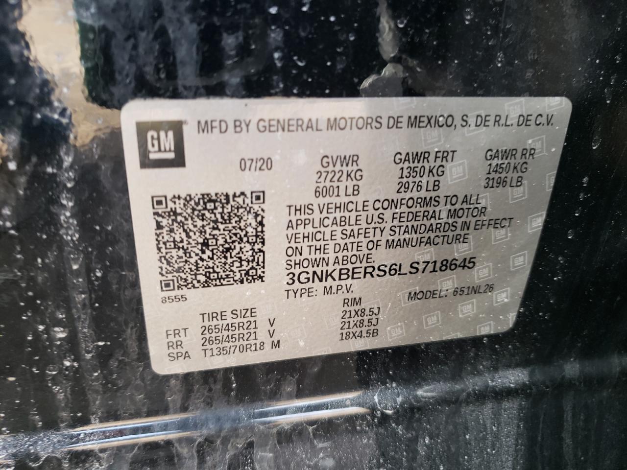 2020 Chevrolet Blazer VIN 3GNKBERS6LS718645 Copart auction photo, rear end / front end damage thumbnail 14