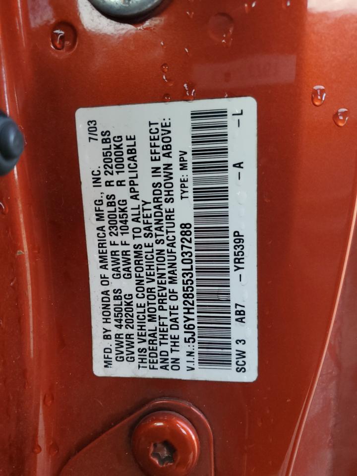 2003 Honda Element VIN 5J6YH28553L037288 Copart auction photo, all over damage thumbnail 14