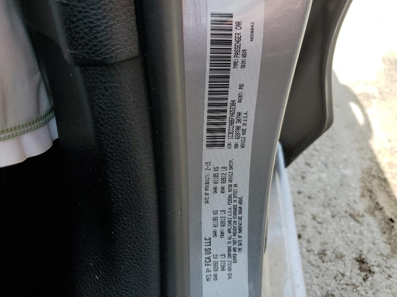 2015 Chrysler 200 VIN 1C3CCCAB6FN652384 Copart auction photo, front end / side damage thumbnail 12